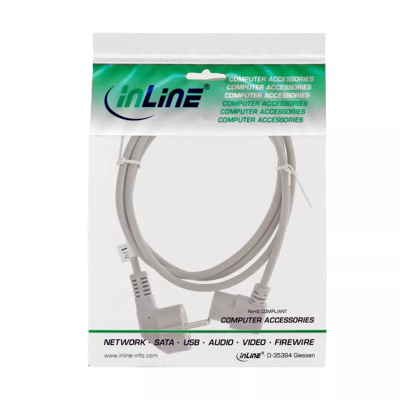 Cable de alimentación InLine, CEE 7/7 en ángulo / IEC C13 de 3 polos en ángulo, gris, 1 m