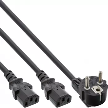 Cable de alimentación en Y InLine 1x CEE 7/7 en ángulo / 2x conector IEC C13 de 3 polos, 3 m
