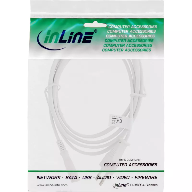 Cable de alimentación InLine, conector euro / conector hembra Euro8, blanco, 2,0 m
