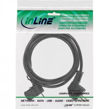 Cable de alimentación InLine, CEE 7/7 en ángulo / IEC C13 de 3 polos en ángulo a la izquierda, negro, 3 m