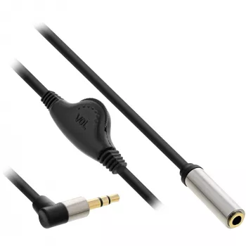 Cable de audio fino InLine 3,5 mm macho en ángulo / hembra, con control de volumen, 0,25 m