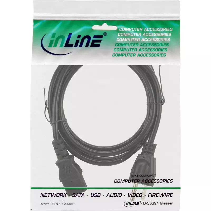 Cable de alimentación InLine, conector EE. UU. / conector IEC C13 de 3 polos, 18 AWG, 5 m