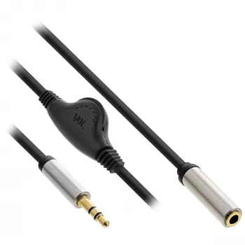 Cable de audio fino InLine 3,5 mm conector macho / conector hembra con control de volumen, 0,25 m