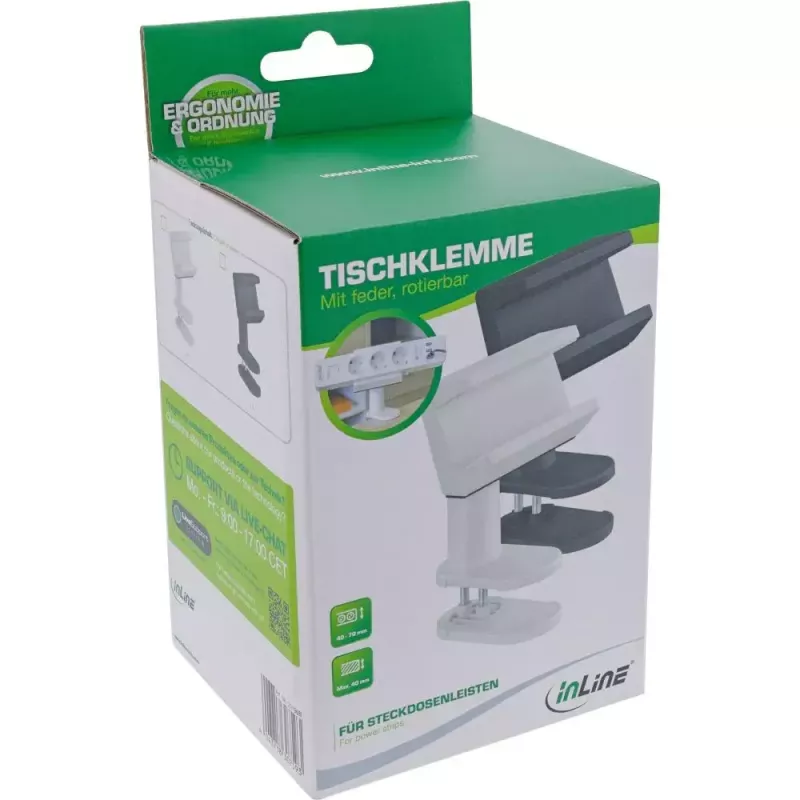 Soporte para regleta de enchufes InLine 23196B giratorio pinza de resorte negro