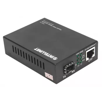Intellinet conversor de medios Gigabit PoE+, 1 puerto 1000Base-T RJ45 a 1 puerto SFP, inyector PoE+