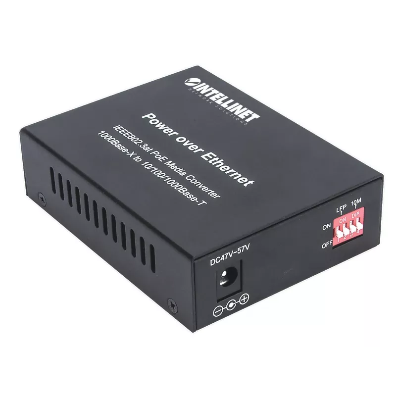 Intellinet conversor de medios Gigabit PoE+, 1 puerto 1000Base-T RJ45 a 1 puerto SFP, inyector PoE+