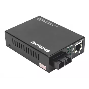 Intellinet conversor de medios Gigabit PoE+, puerto 1000Base-T RJ45 a 1000Base-LX (SC) monomodo, 20 km, inyector PoE+