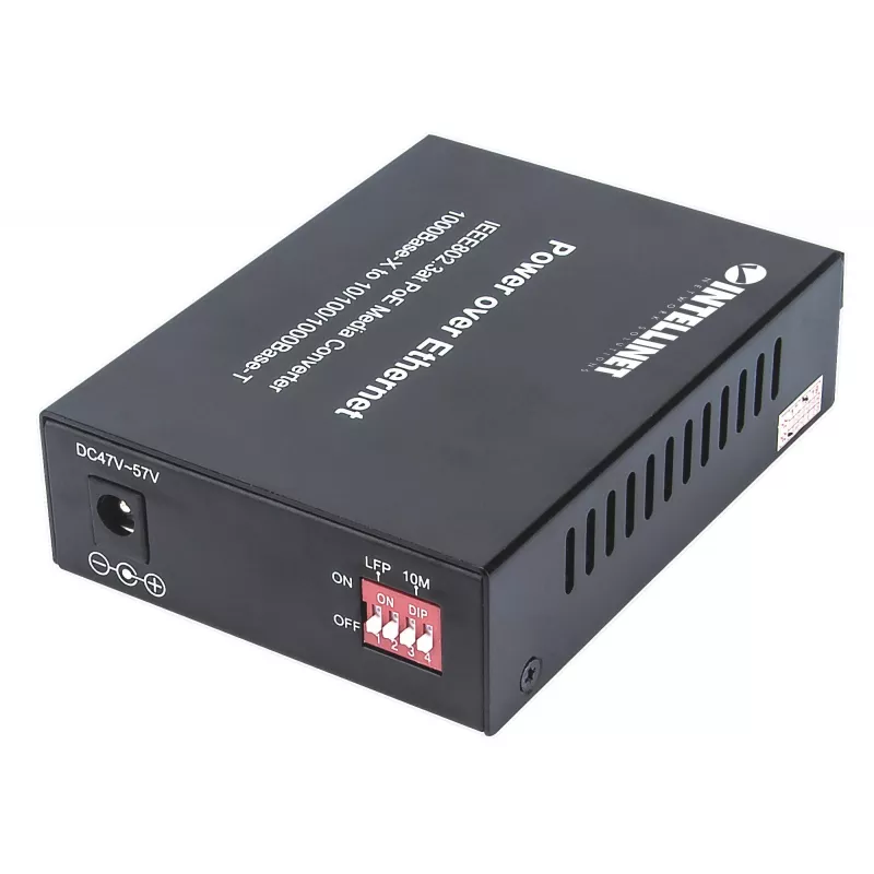 Intellinet 508209 convertidor de medios Gigabit PoE+, de 1000Base-T RJ45 a 1000Base-LX SC monomodo, 20 km, 1310 nm, hasta 30 W