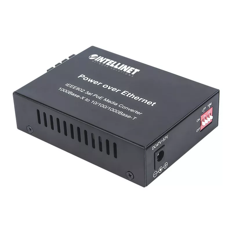 Intellinet 508209 convertidor de medios Gigabit PoE+, de 1000Base-T RJ45 a 1000Base-LX SC monomodo, 20 km, 1310 nm, hasta 30 W