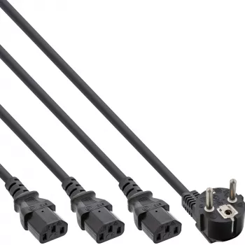 InLine cable de alimentación en Y 1x CEE 7/7 / 3x conector IEC C13 de 3 polos, negro, 3m