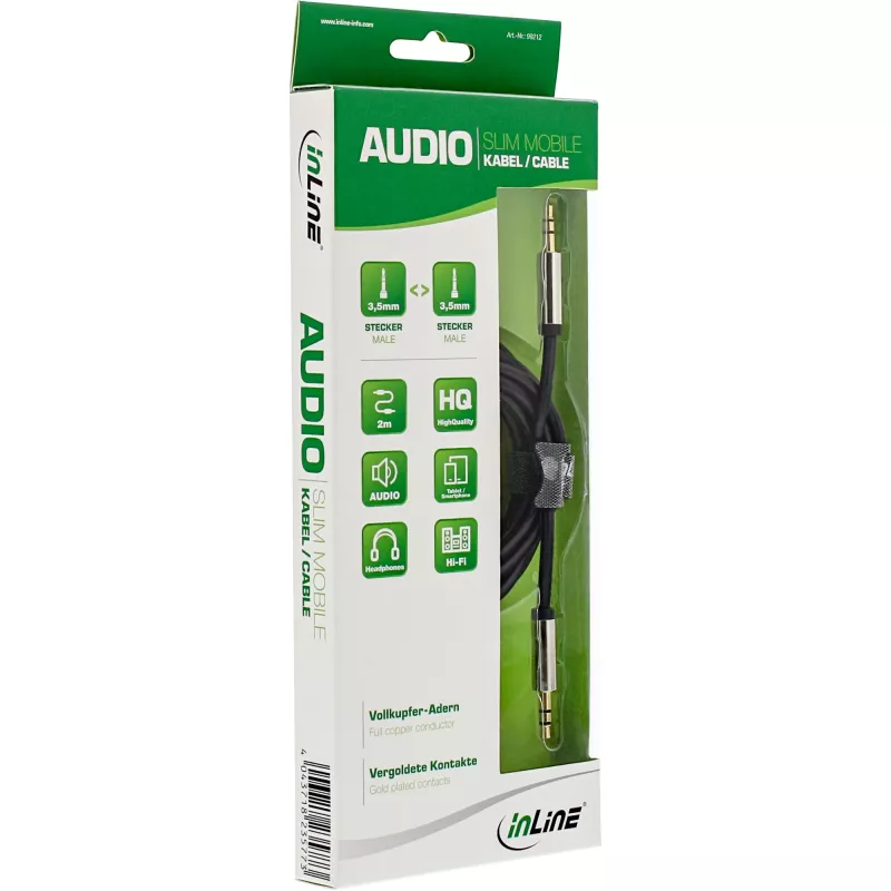 InLine cable de audio fino 3,5 mm macho/macho, estéreo, 2 m