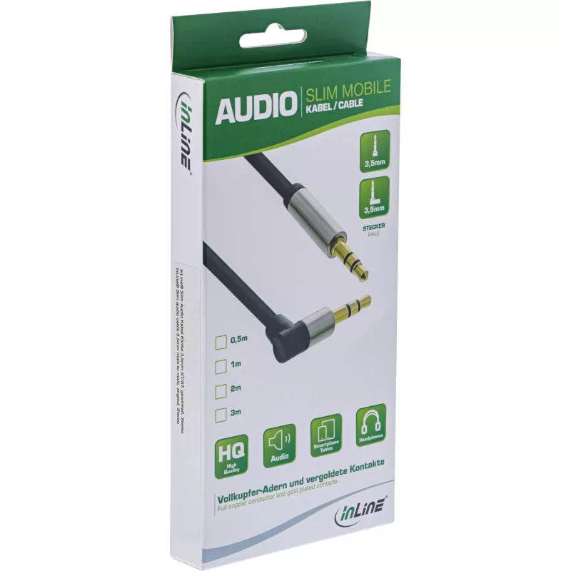 InLine cable de audio fino 3,5 mm macho/macho acodado estéreo 1 m