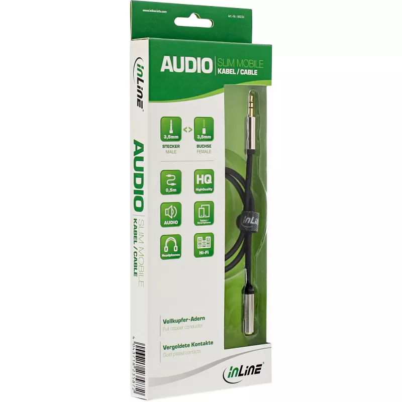 Cable de audio InLine fino 3,5 mm conector macho / conector hembra estéreo 3 m