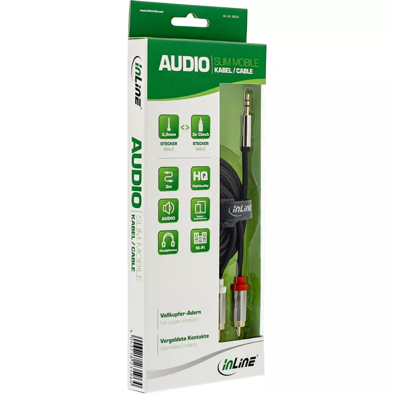 Cable de audio InLine fino 3,5 mm conector macho / 2x conector RCA macho 10 m