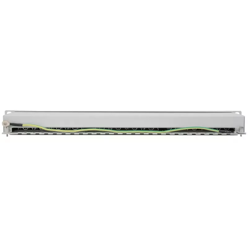 Panel de parcheo Intellinet, Cat6a, FTP, 24 puertos, 1U, apantallado, regletas LSA de entrada superior a 90°, gris