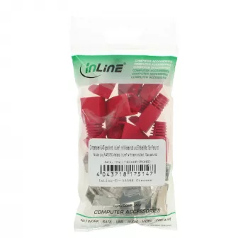 Conector macho de crimpado InLine RJ45 8P8C apantallado con guía de inserción y protección antiacodamiento, rojo