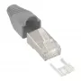 Conector macho de crimpado InLine RJ45 8P8C apantallado con guía de inserción y protección antiacodamiento, gris