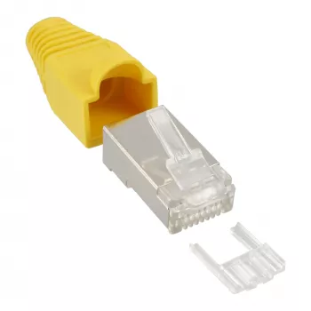 Conector macho de crimpado InLine RJ45 8P8C apantallado con guía de inserción y protección antiacodamiento, amarillo