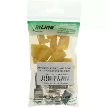 Conector macho de crimpado InLine RJ45 8P8C apantallado con guía de inserción y protección antiacodamiento, amarillo