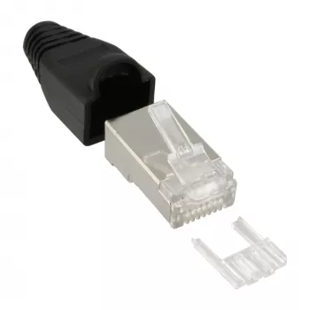 Conector macho de crimpado InLine RJ45 8P8C apantallado con guía de inserción y protección antiacodamiento 100 uds.