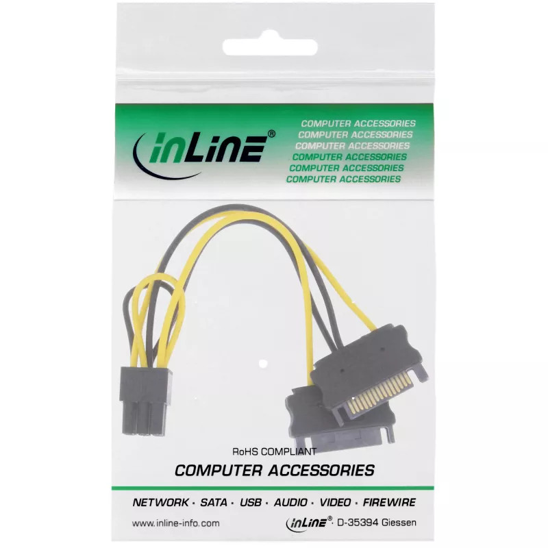 Adaptador de red InLine 2x SATA / 6 pines para tarjeta gráfica PCIe 26628B