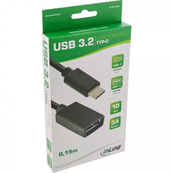 Cable adaptador InLine USB 3.2 Gen.1x2, USB-C macho / A hembra, negro, 0,15 m