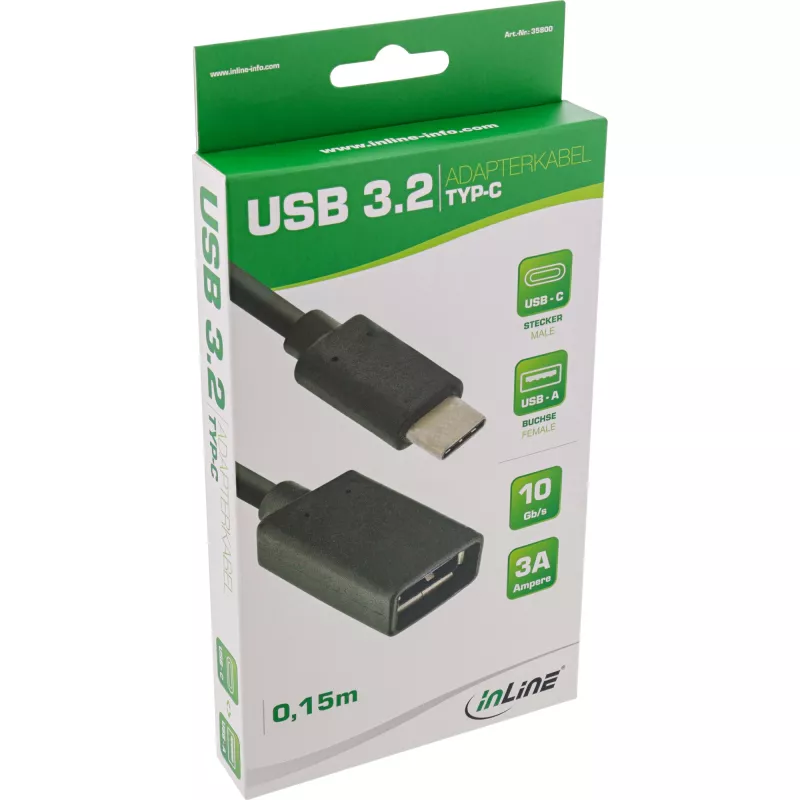 Cable adaptador InLine USB 3.2 Gen.1x2, USB-C macho / A hembra, negro, 0,15 m