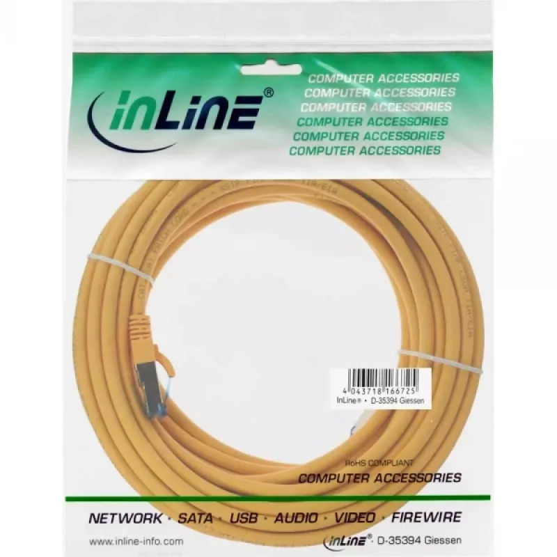 Cable de parcheo InLine S/FTP PiMF Cat.6A libre de halógenos 500 MHz amarillo 7,5 m