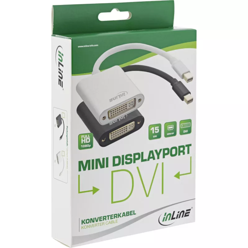 Adaptador InLine Mini DisplayPort macho / DVI-D 24+1 hembra aluminio negro, 0,15 m