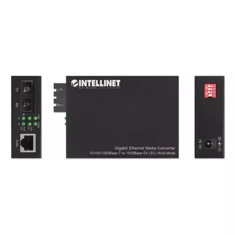 Intellinet 508544 convertidor de medios Gigabit Ethernet, de 10/100/1000Base-T RJ45 a 1000Base-SX SC multimodo, 550 m, 850 nm, autonegociación
