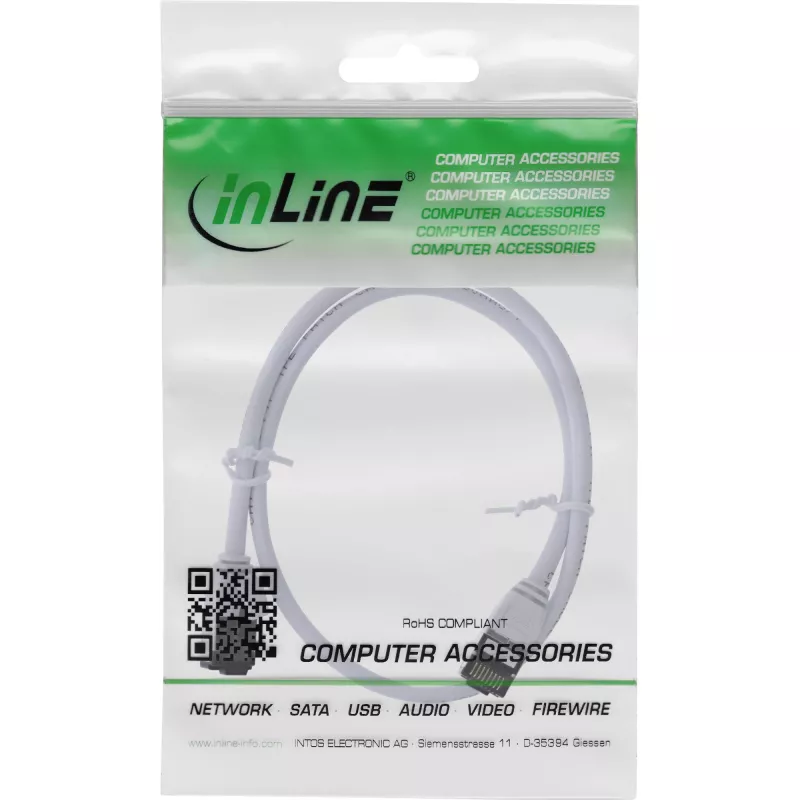 Cable de red fino InLine, U/FTP, Cat.8.1, TPE libre de halógenos, blanco 1 m