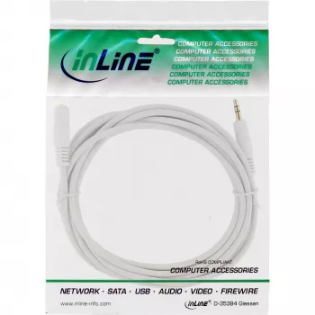 Cable de audio InLine, jack de 3,5 mm conector macho/hembra, estéreo, blanco/dorado 10 m