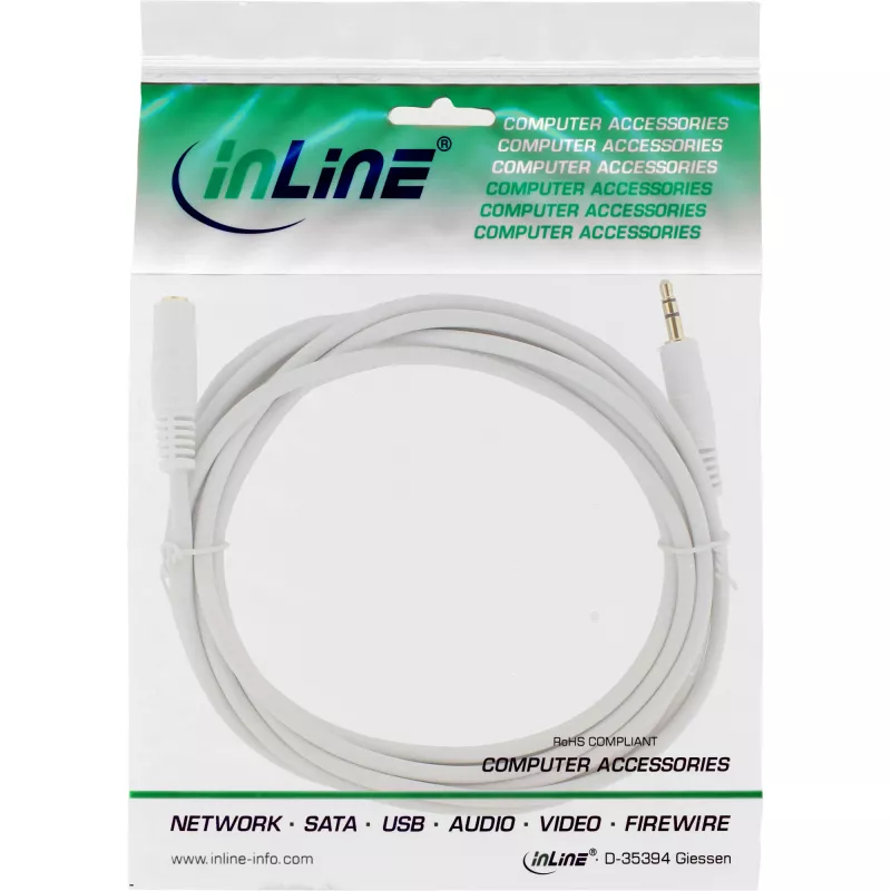 Cable de audio InLine jack de 3,5 mm conector macho/hembra, estéreo, blanco/dorado 5 m