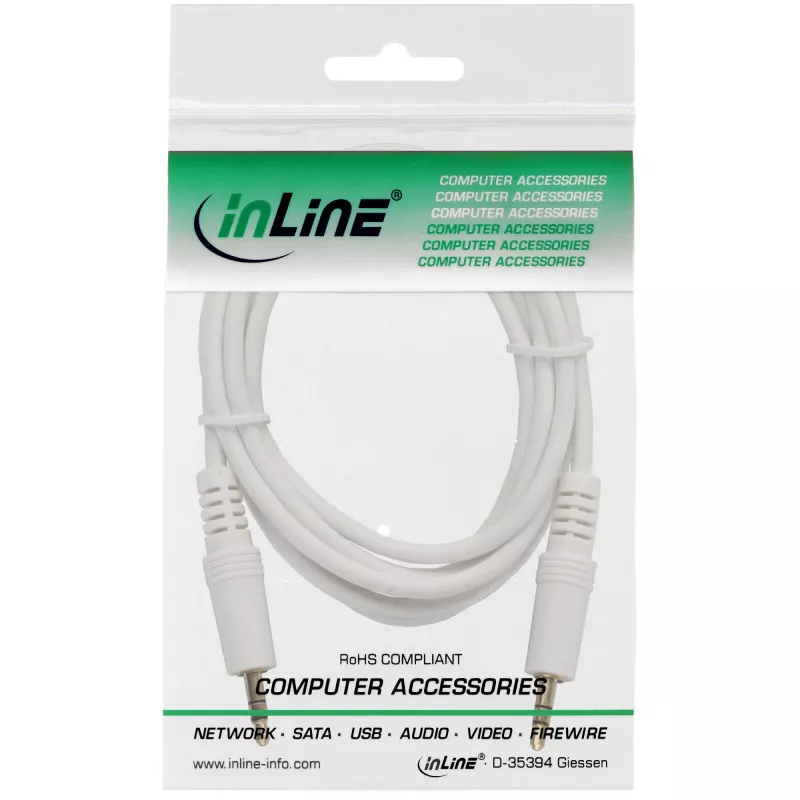 Cable de audio InLine jack de 3,5 mm estéreo conector macho / conector macho, blanco/dorado, 1,5m