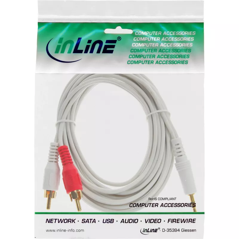 Cable de audio InLine 2x RCA conector macho / conector jack de 3,5 mm estéreo blanco/dorado 3 m