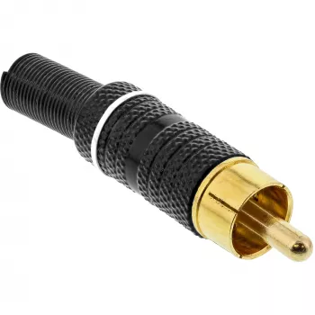 Conector RCA InLine para soldar anillo blanco metal negro para cable de 6 mm