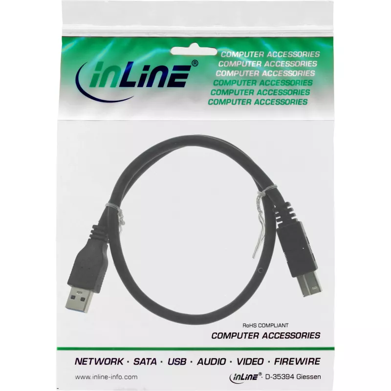 Cable USB 3.2 Gen.1 InLine conector Type-A macho / conector Type-B macho, negro, 0,5 m