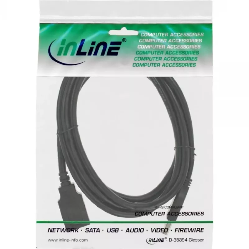InLine USB 3.2 Gen.1 Cable alargador, USB-A macho / hembra, negro, 2,5 m (35625)