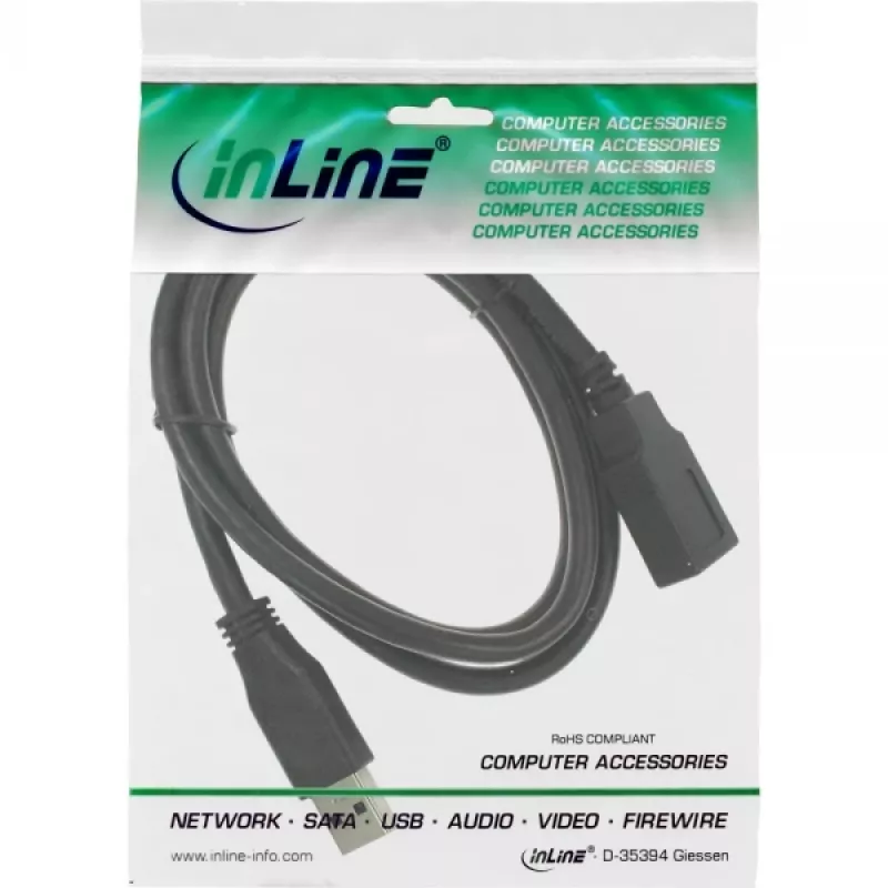 InLine USB 3.2 Gen.1 Cable alargador, USB-A macho / hembra, negro, 1,5 m (35615)