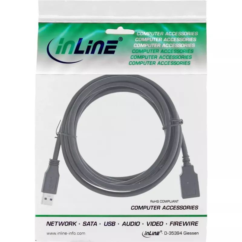 Cable InLine USB 3.2 Gen.1 Type-A macho / Type-A hembra, negro, 0,5 m