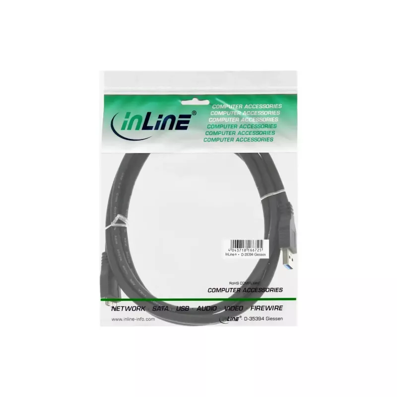 InLine USB 3.2 Gen.1 Cable, de USB-A a Micro-USB B, 5 m, negro (35450)