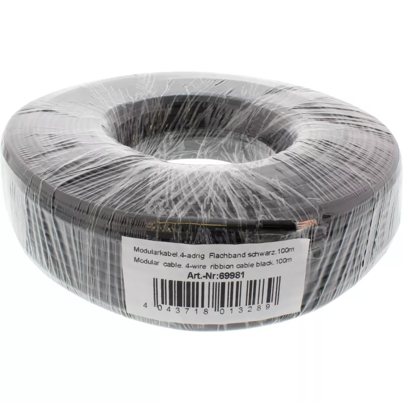 Cable modular InLine cable plano de 4 hilos negro rollo de 100 m