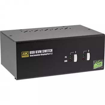 Conmutador KVM de sobremesa InLine, 2 puertos, doble monitor DisplayPort 1.2, 4K, USB 2.0