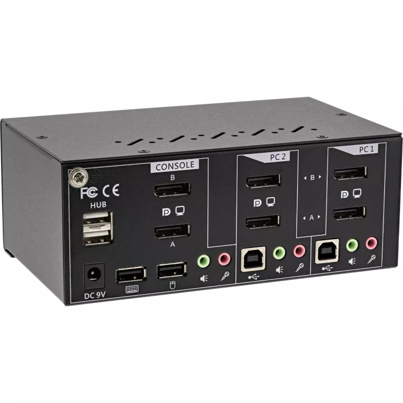 Conmutador KVM de sobremesa InLine, 2 puertos, doble monitor DisplayPort 1.2, 4K, USB 2.0