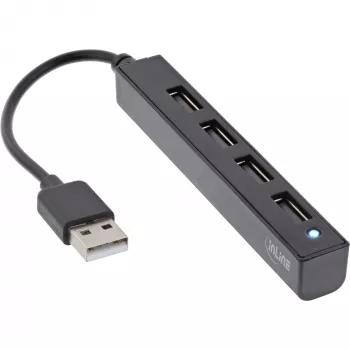 Hub USB 2.0 de 4 puertos InLine, conector macho USB-A a 4x conector hembra USB-A, cable 15cm