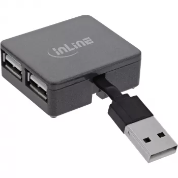Hub USB 2.0 de 4 puertos InLine, conector macho USB-A a 4x conector hembra USB-A, cable 4cm