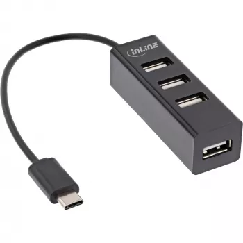 Hub USB 2.0 de 4 puertos InLine, conector macho USB-C a 4x conector hembra USB-A, cable 15cm