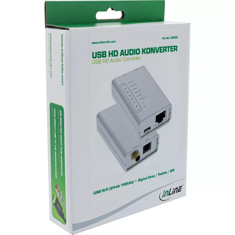 Adaptador de audio USB HD InLine 33053I 24 Bit 192kHz convertidor digital Coax/Toslink/I2S
