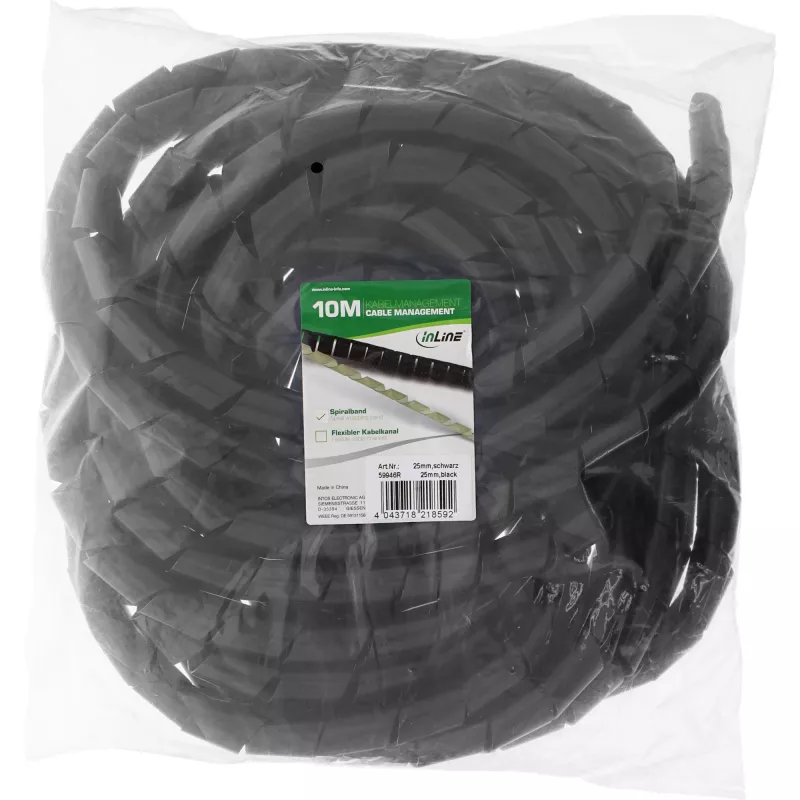 Funda espiral para cables InLine 10 m, negro, 25 mm de diámetro