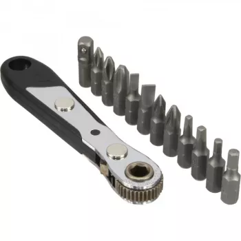 Juego de herramientas de bolsillo InLine con llave de carraca mini + juego de puntas 12 uds.